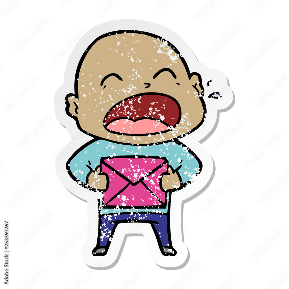 distressed sticker of a cartoon shouting bald man distressed sticker of a cartoon shouting bald man