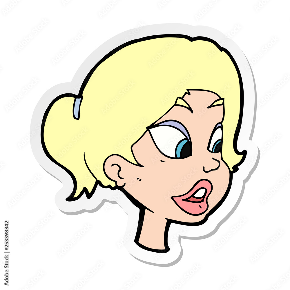 sticker of a cartoon friendly woman sticker of a cartoon friendly woman