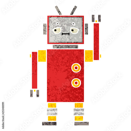 retro illustration style cartoon robot
