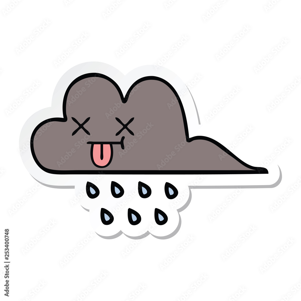 sticker of a cute cartoon storm rain cloud sticker of a cute cartoon storm rain cloud