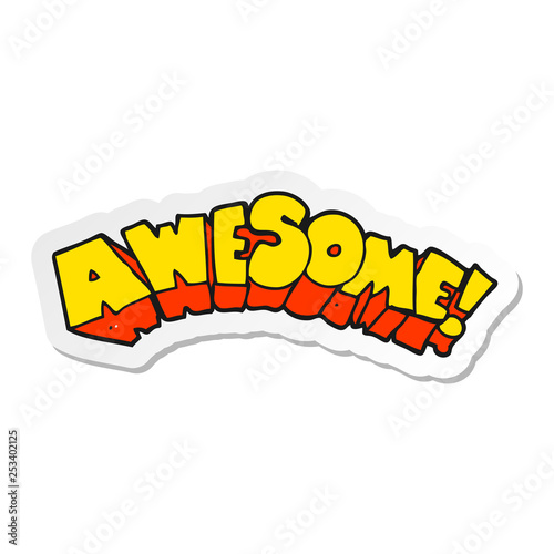sticker of a cartoon word awesome