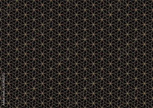 Seamless Geometric Pattern, Japan Style, Black Background. （和風背景、変わり麻の葉模様）	