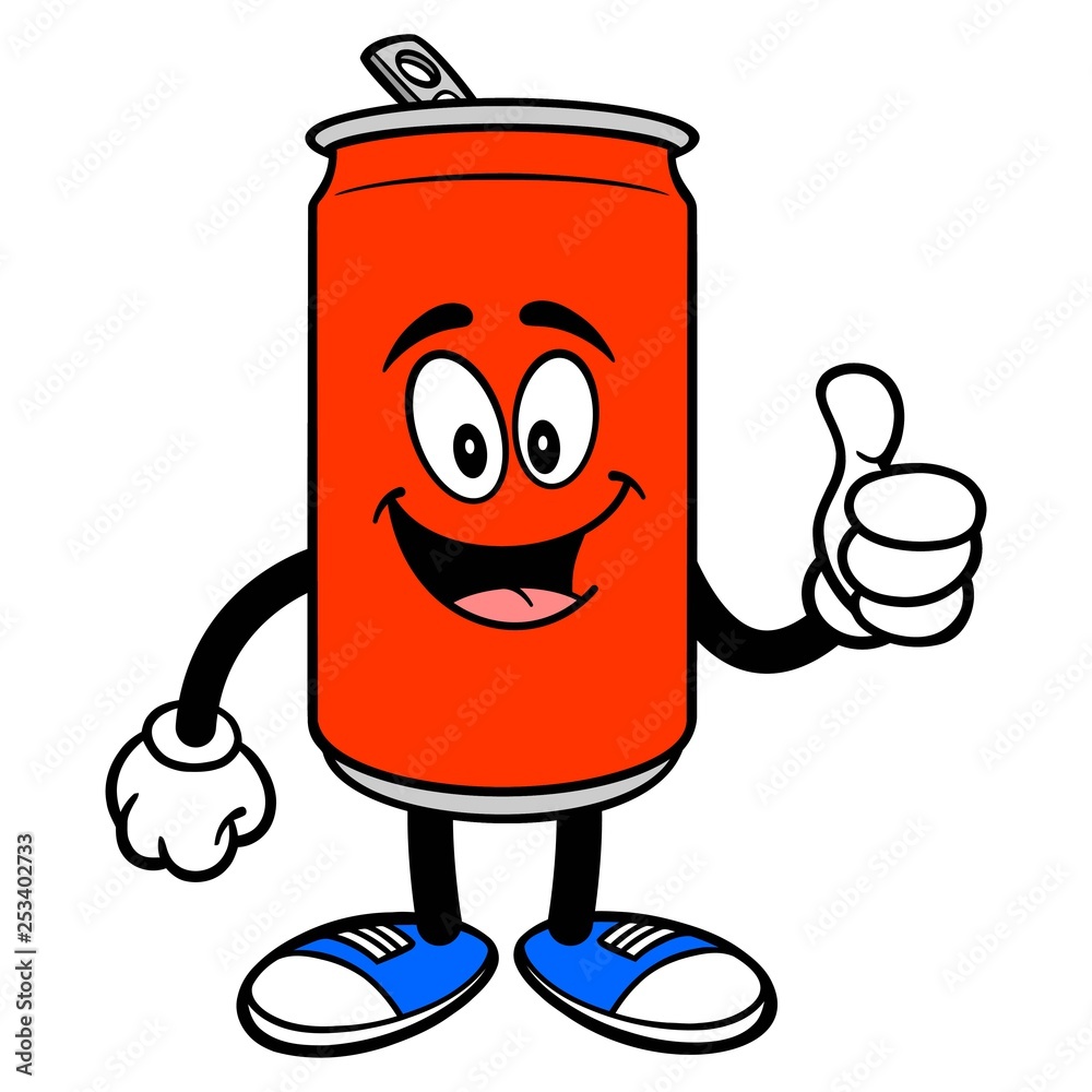 Soda Can Mascot with Thumbs Up A vector cartoon illustration of a