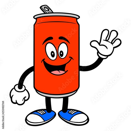 Soda Can Mascot Waving - A vector cartoon illustration of a Soda can mascot waving.
