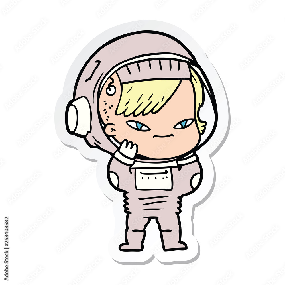 sticker of a cartoon astronaut woman sticker of a cartoon astronaut woman