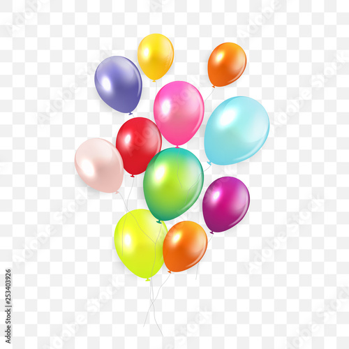 Glossy Happy Birthday Concept with Balloons isolated on transparent backgroun...