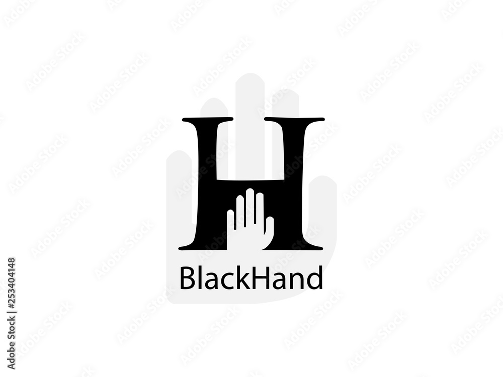 Initial Letter H with finger black and white Design Logo Graphic Branding Letter Element.