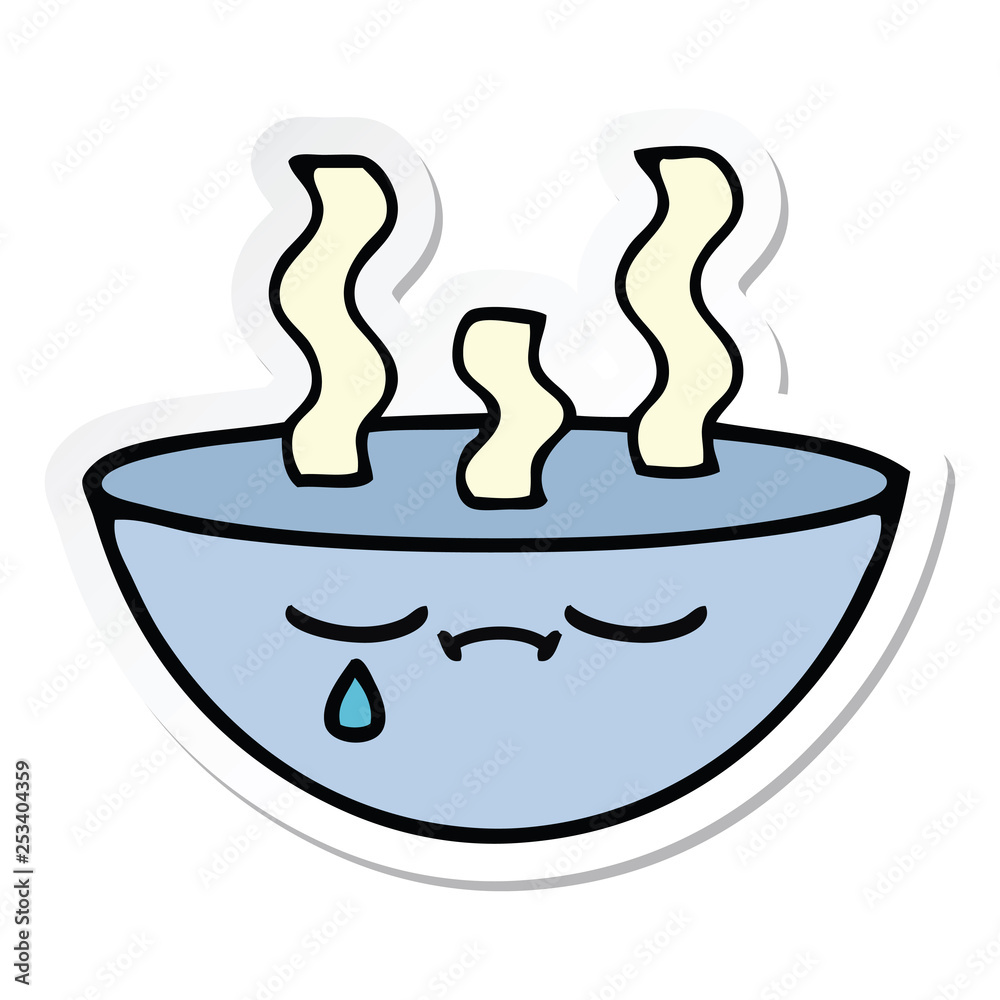 sticker of a cute cartoon bowl of hot soup sticker of a cute cartoon bowl of hot soup