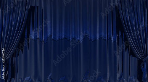 фотографія Luxury scarlet blue silk velvet curtains realistic, 3d rendering