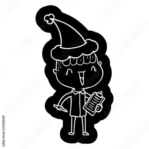 cartoon icon of a happy boy surprised wearing santa hat