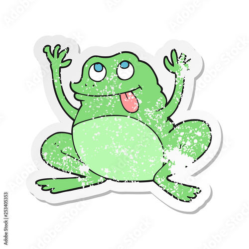 retro distressed sticker of a funny cartoon frog