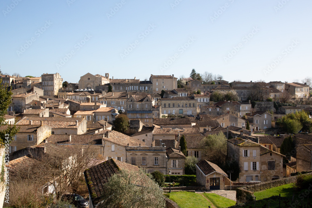 Saint Emilion, Gironde-Aquitaine / France - 03 05 2019 : Beautiful cityscape view on Saint Emilion village in Bordeaux region in France