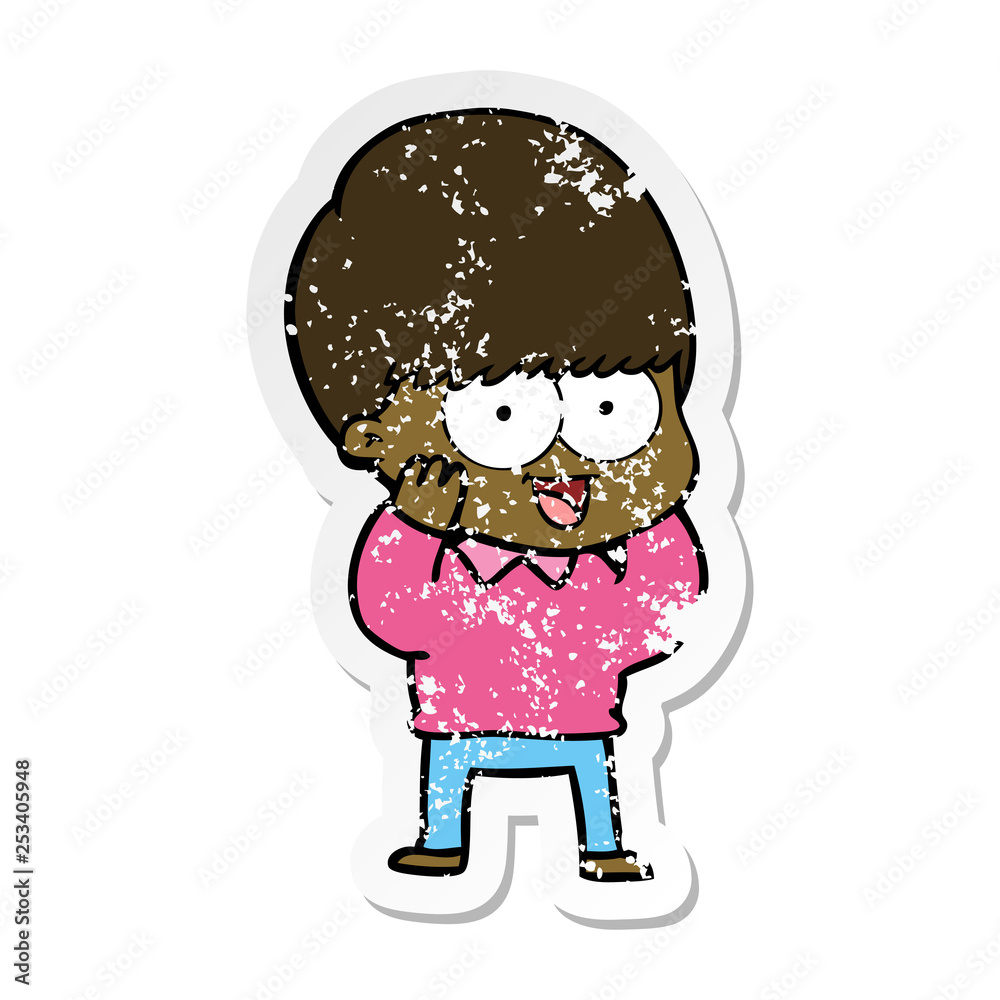 distressed sticker of a happy cartoon boy distressed sticker of a happy cartoon boy