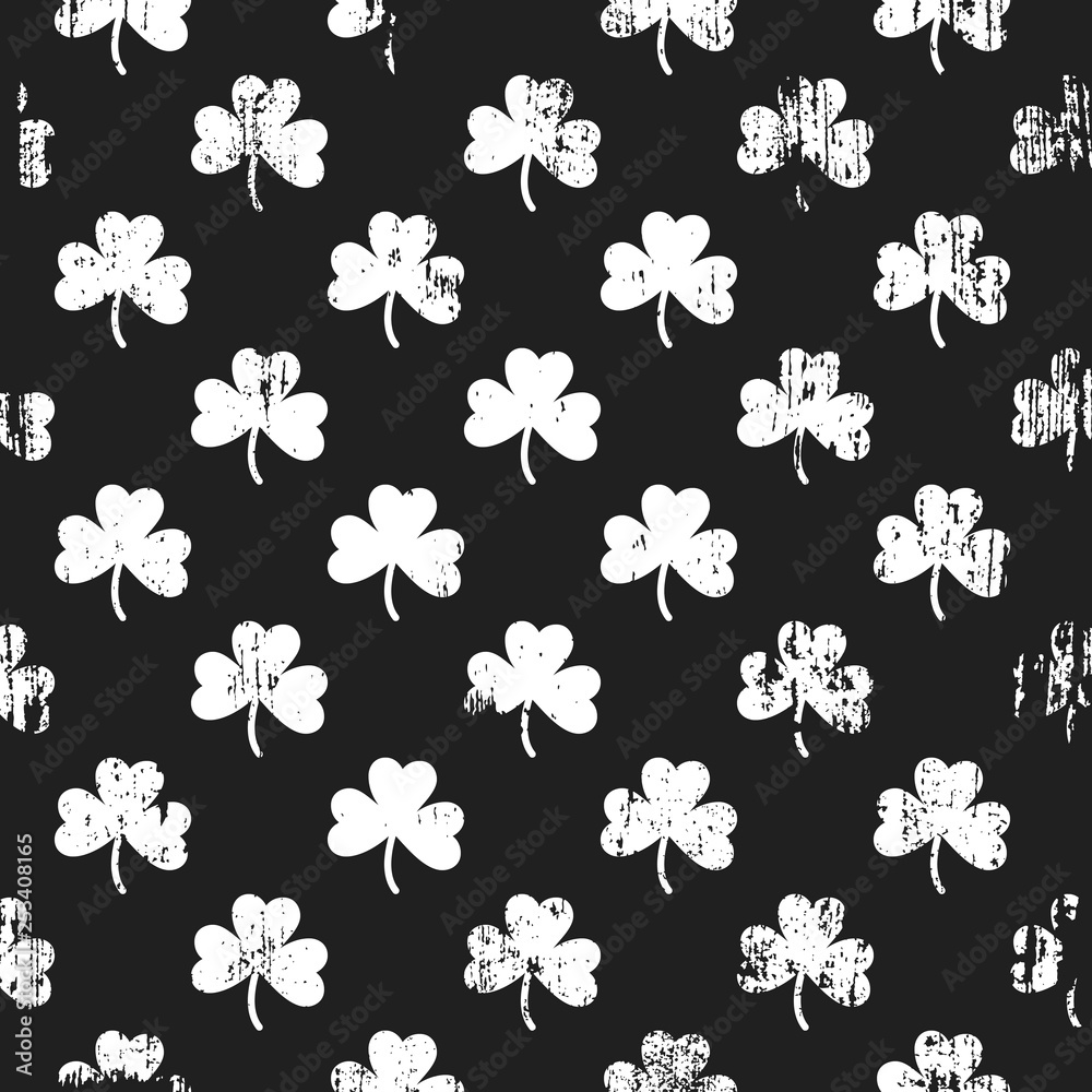 Grunge pattern with shamrock.  Square black and white backdrop.