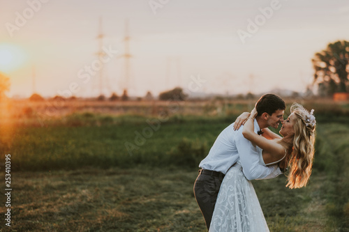 Wedding couple at sunset