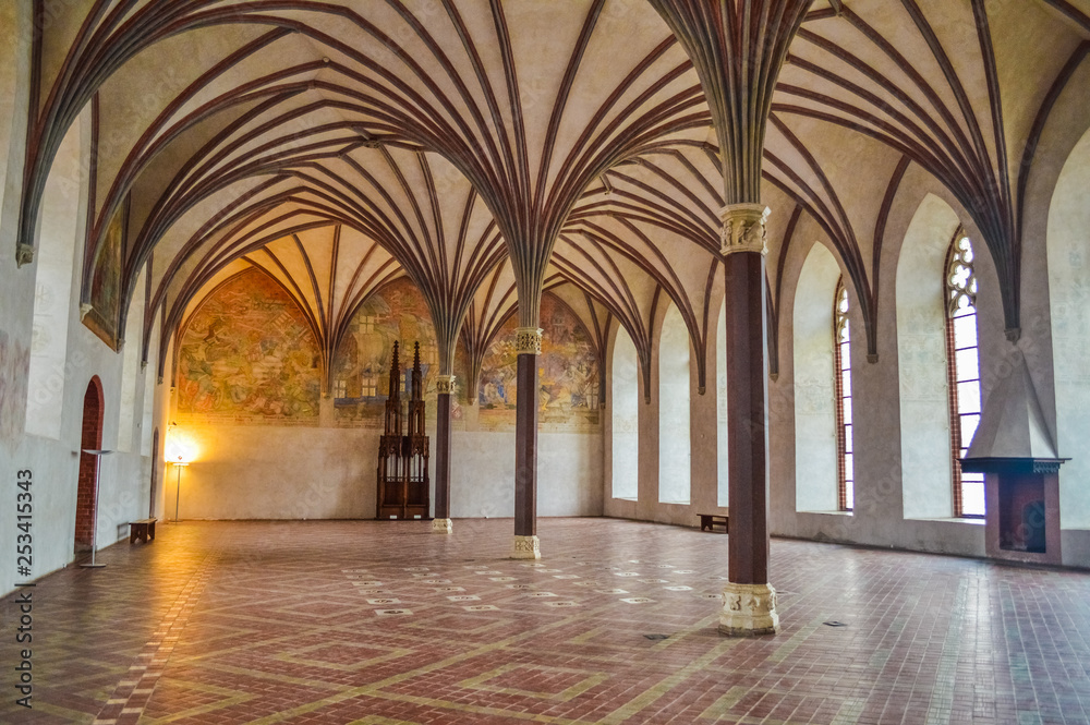 MALBORK, POLAND, 26 AUGUST 2018: Beautiful ceiling in the interior of the Malbork Castle
