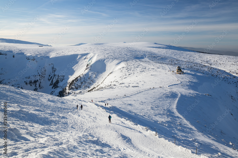 View from the highest mountain of the Krkonose (Czech Republic) in winter
