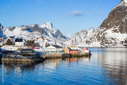 Little fishing village Sakrisoy on Lofoten islands during a beautiful winter day © Alexander Erdbeer