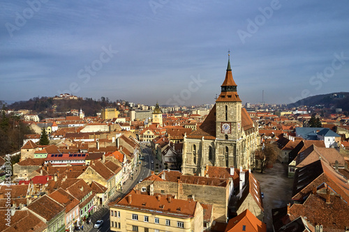 Wallpaper Mural Panoramic view of the old town  in the winter time, Aerial cityscape of Brasov city, Transylvania landmark in Brasov, Romania Torontodigital.ca