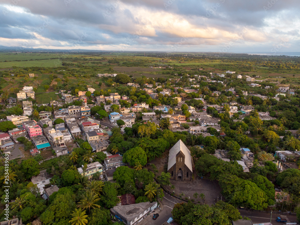 Trou d'Eau Douce, Mauritius aerial drone photo, February 2019, Eglise Trou d'Eau Douce - Notre Dame Du Bon Secours Church