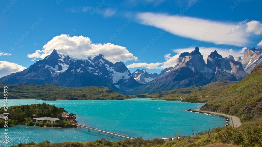 Lake and mountains in Torres del Paine National Park, Chile