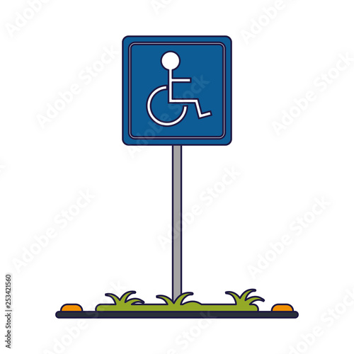 Handicap parking zone road sign blue lines