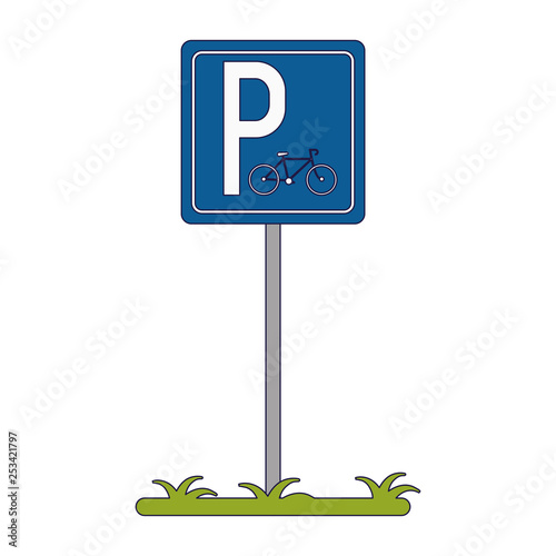 Bicycle parking zone sign blue lines