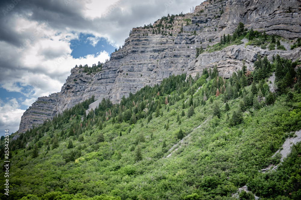 Landscape view near Bridal Veil Falls in scenic Provo Canyon, Utah.