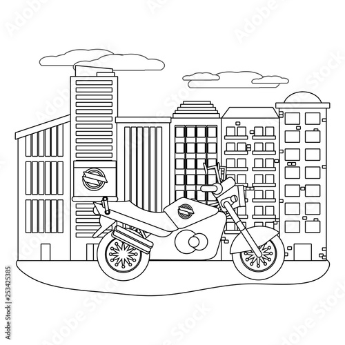 delivery motocycle in cityscape