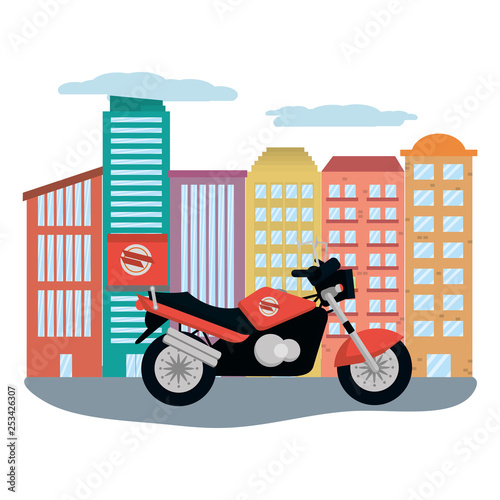 delivery motocycle in cityscape