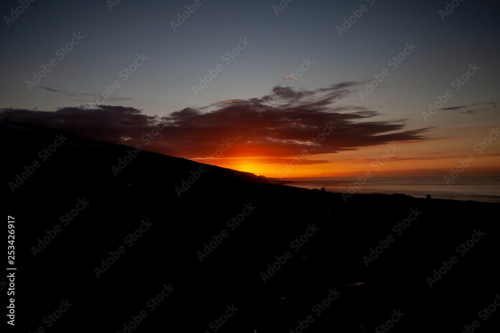 fantastic far view with sunset over Tenerife