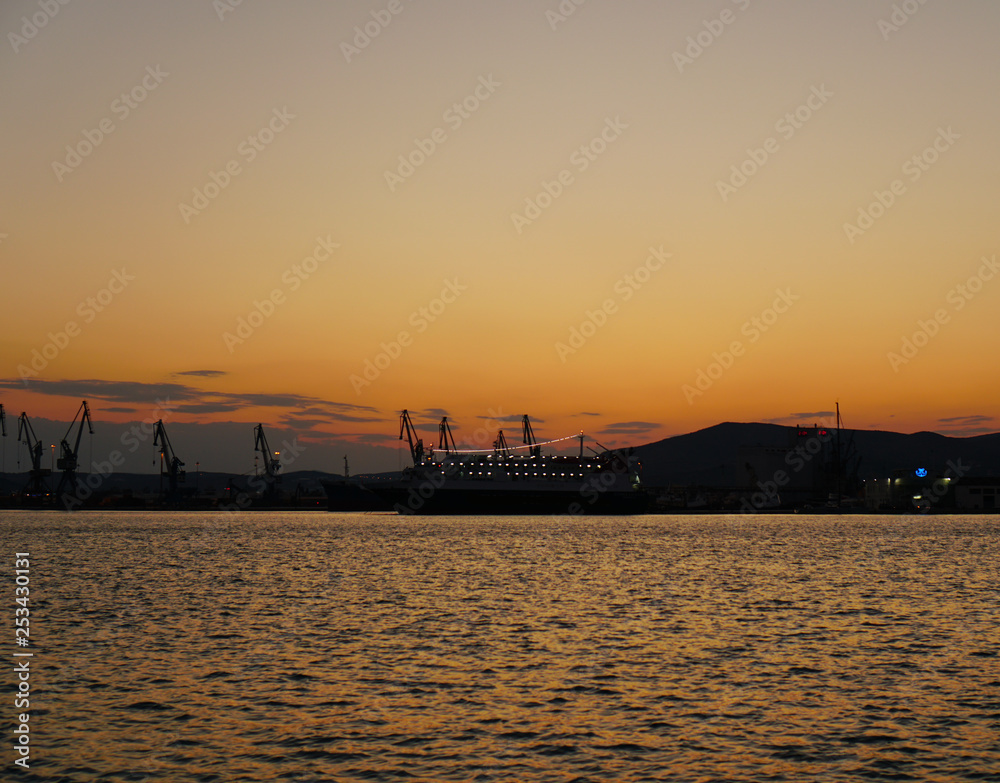 Sunset over the container cranes