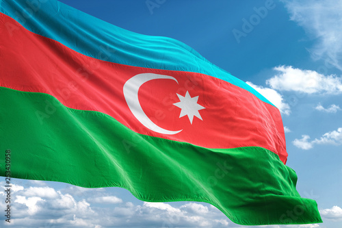 Azerbaijan flag waving sky background 3D illustration