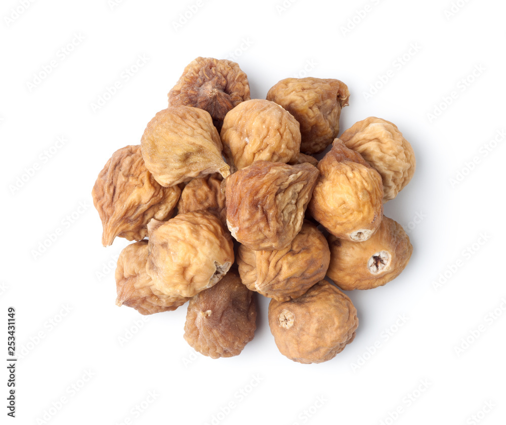 Pile of dried figs fruit isolated on white background. Top view. Pile of dried figs fruit isolated on white background. Top view.