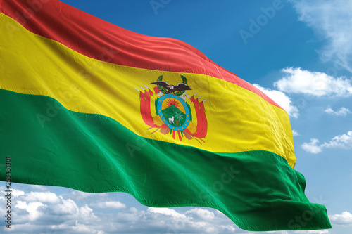 Bolivia flag waving sky background 3D illustration photo