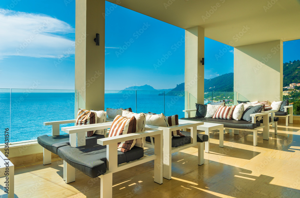 Fototapeta premium Agios Gordios beach-side hotels, Corfu, Greece