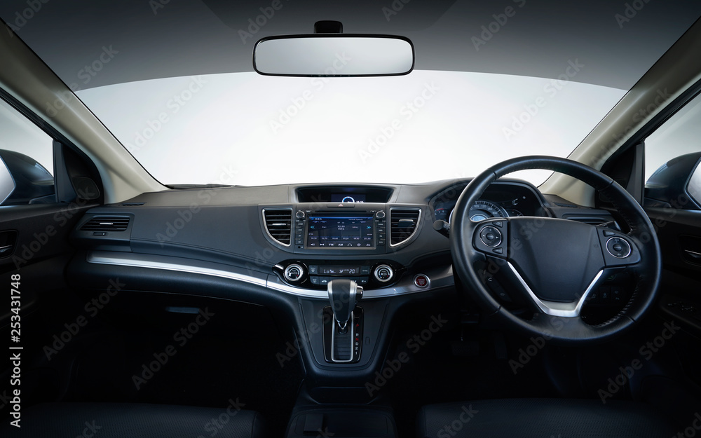 Modern black car dashboard interior , luxurycar interior concept .