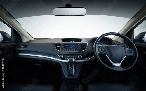 Modern black car dashboard interior , luxurycar interior concept .