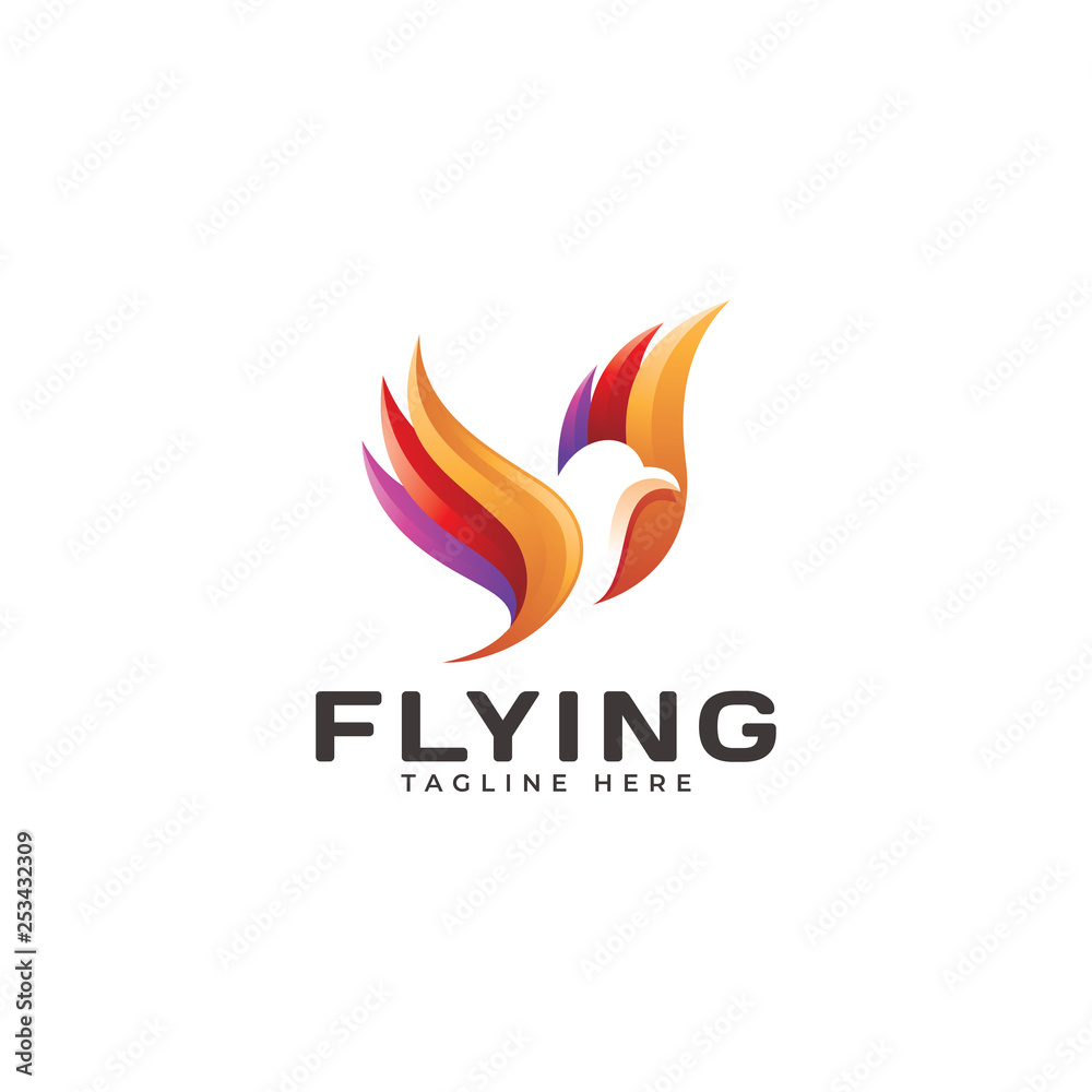 Obraz premium Flying Bird Eagle Wing Logo Icon with Modern Gradient Multicolor Style