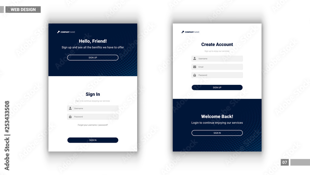 Web design mockup with sing up account layout