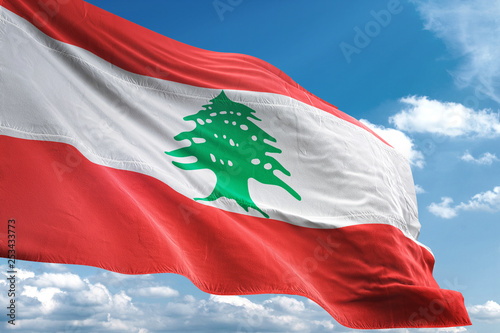 Lebanon flag waving sky background 3D illustration