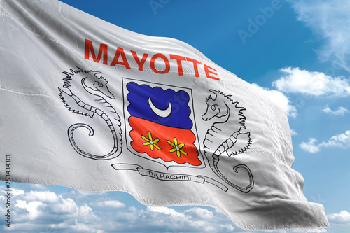 Mayotte flag waving sky background 3D illustration