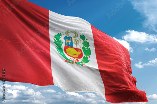 Peru flag waving sky background 3D illustration