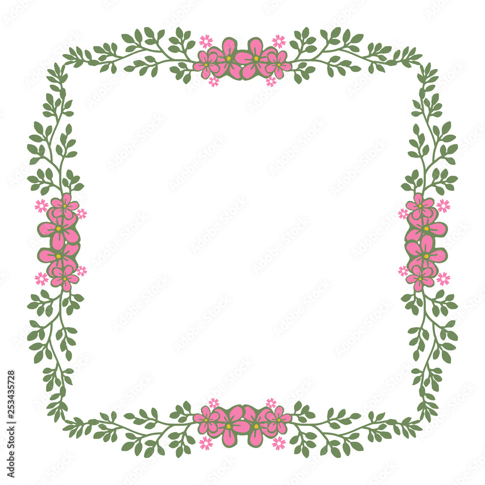 Vector illustration pink flower with leaves arranged in frame hand drawn Vector illustration pink flower with leaves arranged in frame hand drawn
