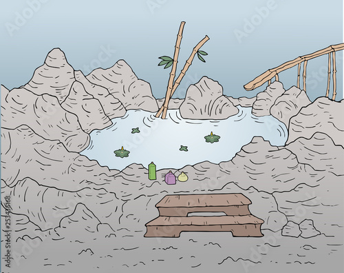 Lake in rocks illustration
