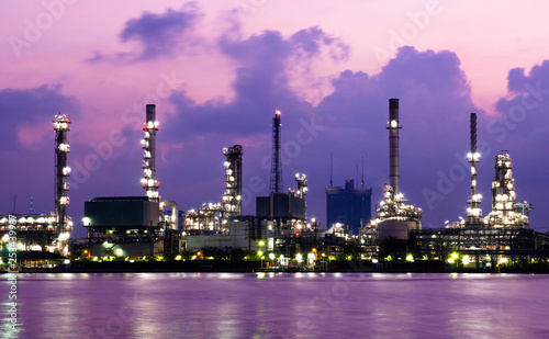 Oil refinery in the morning before the sun rises in the summer.