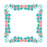 Vector illustration greeting card with blue leaf flower frames bloom hand drawn