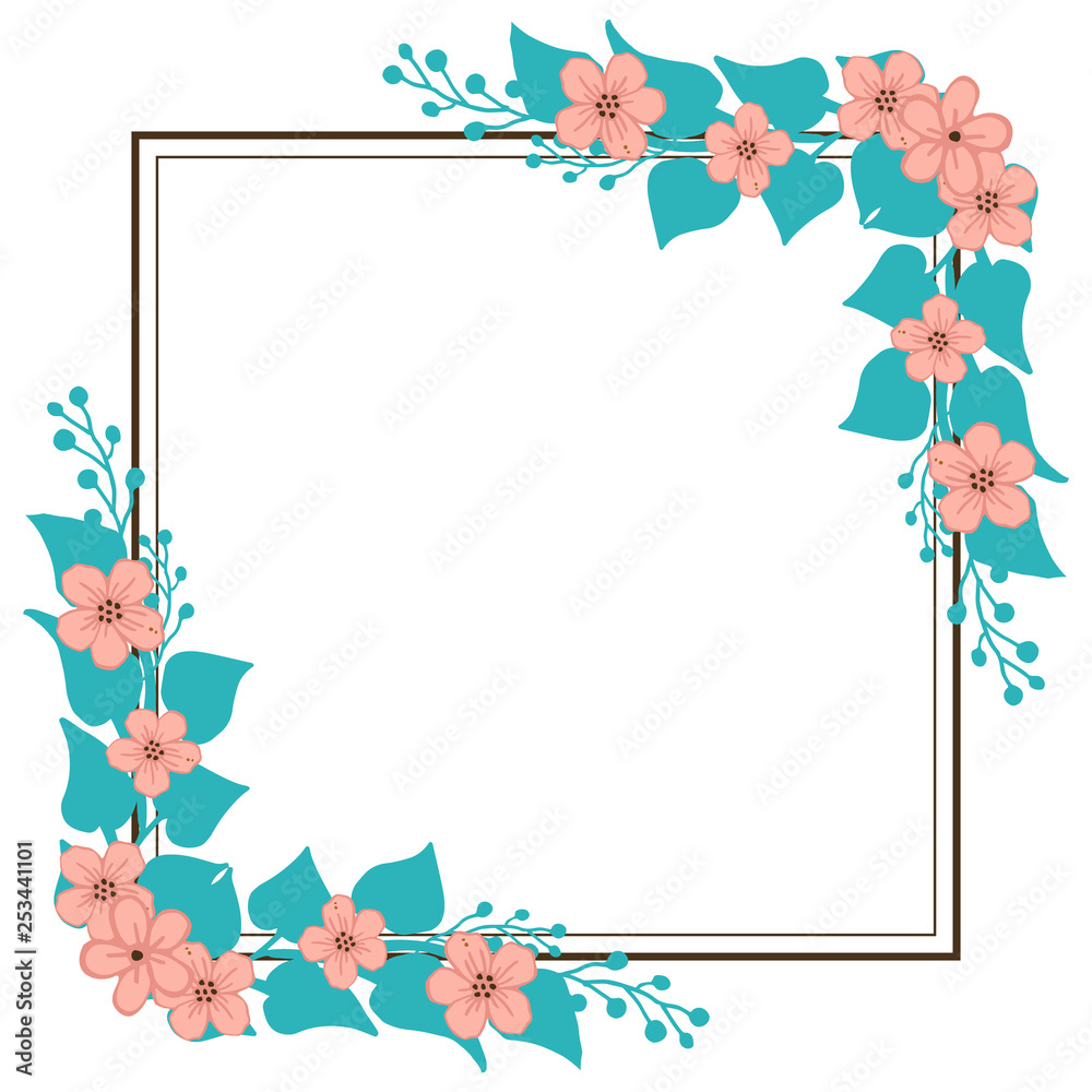 Vector illustration greeting card with blue leaf flower frames bloom hand drawn Vector illustration greeting card with blue leaf flower frames bloom hand drawn