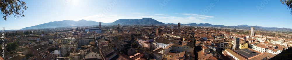 Panorama of old town and mountains