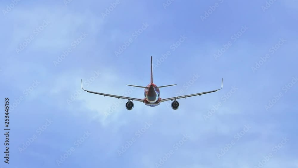 Departing airplane on blue sky Departing airplane on blue sky